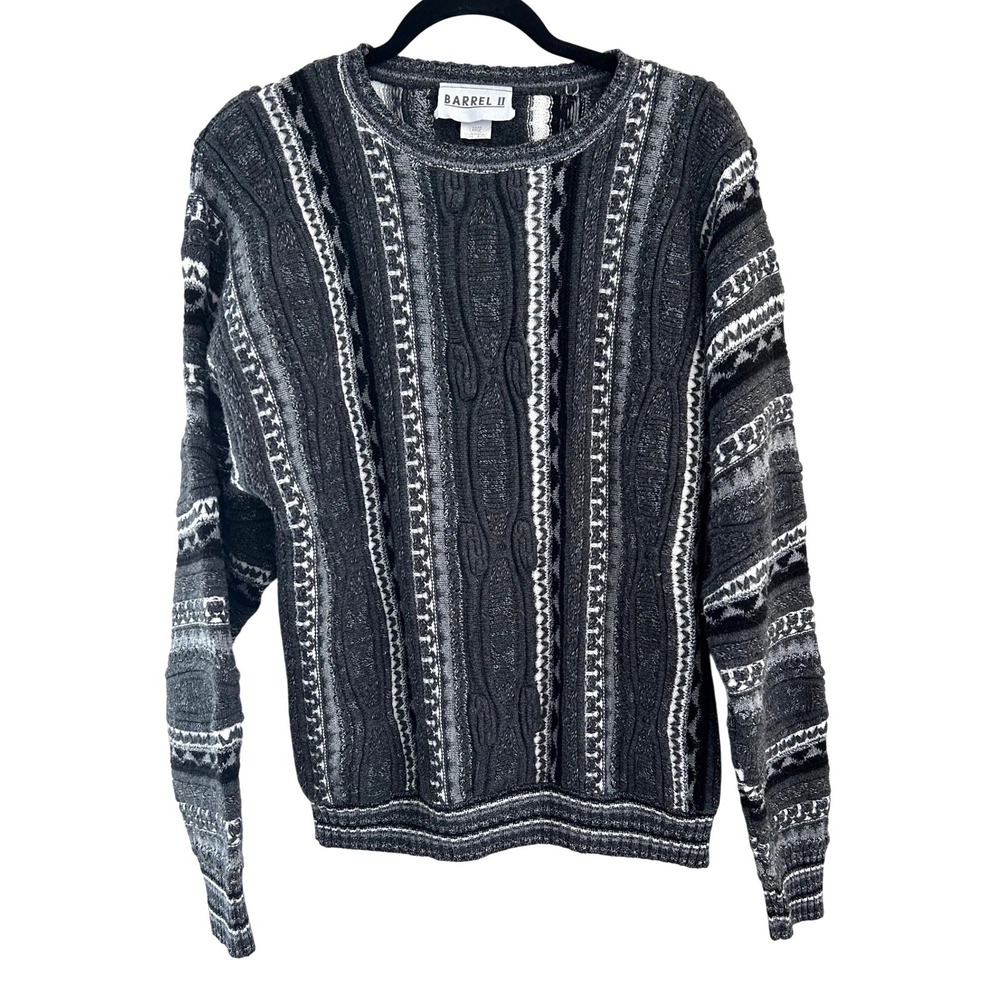 Vintage Coogi style Sweater Barrel II Size L Black White 3D Textured Grandpacore